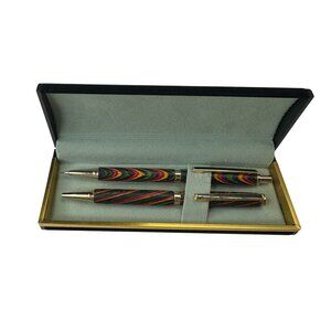 Handmade Rainbow Wood Pen & Pencil Set | Velvet Gift Box Included